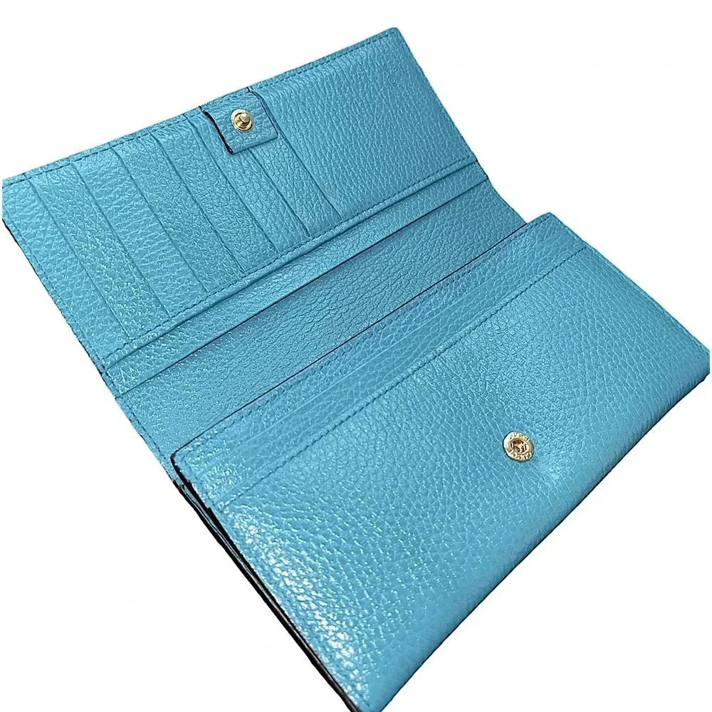 🩵GUCCI Turquoise Blue GG Calfskin Continental Wallet